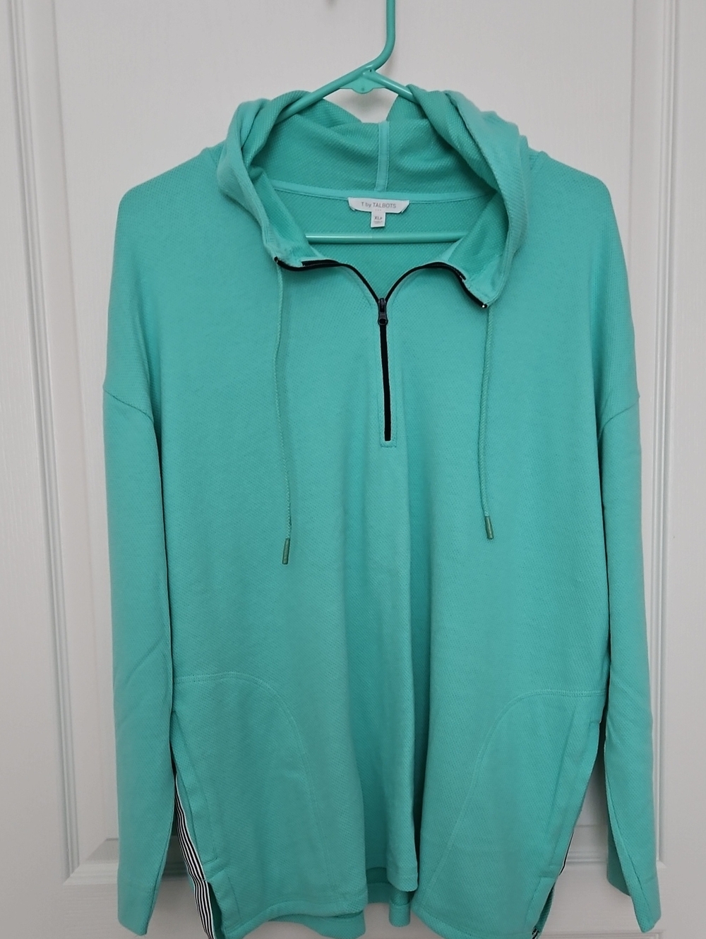 Talbots Teal Quarter-Zip Hooded Sweater, Petite XL